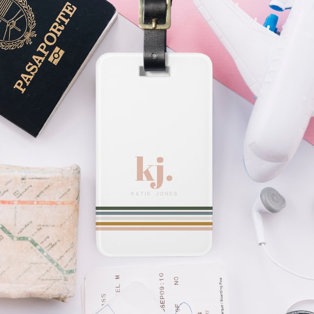 Chic Retro Stripes Monogram Luggage Tag (Creator Uploaded)