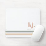 Chic Retro Stripes Monogram Mouse Pad<br><div class="desc">A minimalist monogram design with large typography initials in a classic font with your name below and chic retro rainbow coloured stripes. Personalized mouse pads are the answer to a dull desk. Co-workers, teachers & friends will love our mouse pads. Make sure to buy one for yourself to spruce up...</div>