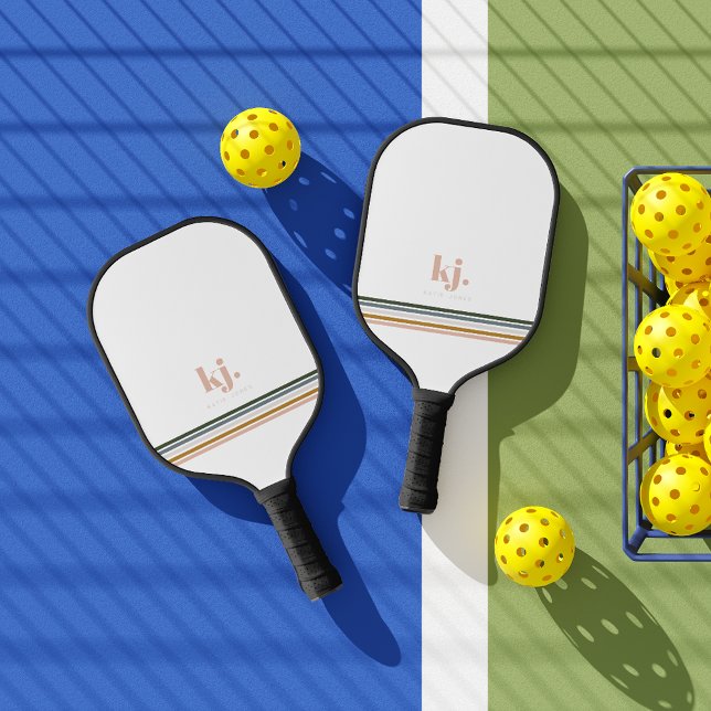 Chic Retro Stripes Monogram Pickleball Paddle (Creator Uploaded)