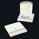 Chic Retro Stripes Monogram Stone Coaster<br><div class="desc">A minimalist monogram design with large typography initials in a classic font with your name below and chic retro rainbow coloured stripes. Why not make it personal with a unique monogram gift for family and friends? Use these coasters around your home to protect delicate surface areas. They make a beautiful...</div>