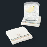 Chic Retro Stripes Monogram Stone Coaster<br><div class="desc">A minimalist monogram design with large typography initials in a classic font with your name below and chic retro rainbow coloured stripes. Why not make it personal with a unique monogram gift for family and friends? Use these coasters around your home to protect delicate surface areas. They make a beautiful...</div>