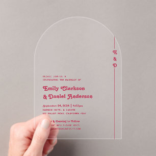 Chic Retro Summer Bright Hot Pink Monogram Wedding Acrylic Invitations