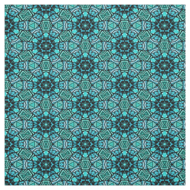 Chic Retro Teal Turquoise Oriental Mosaic Pattern Fabric (Swatch)