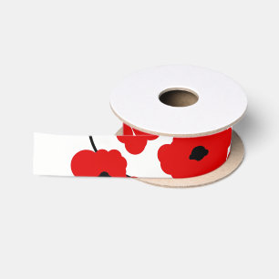 CHIC RIBBON_MOD RED & BLACK POPPIES SATIN RIBBON