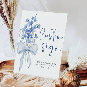 Chic Ribbon Something Blue Custom Table Pedestal Sign
