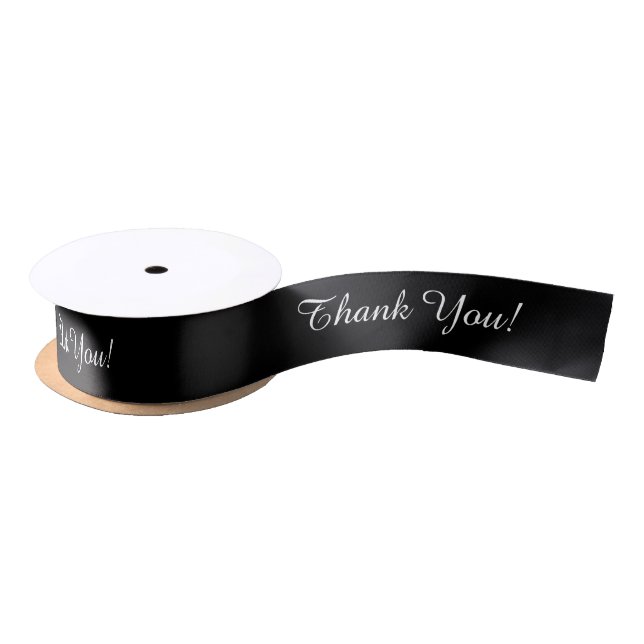 CHIC RIBBON_"Thank You!" WHITE TEXT ON BLACK Satin Ribbon (Spool)