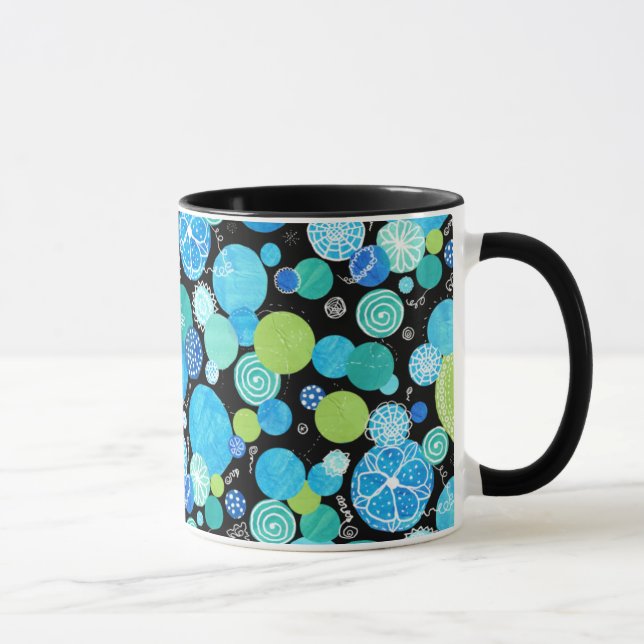 Chic Ringer Mug, Quirky Blue Moons Pattern Mug (Right)
