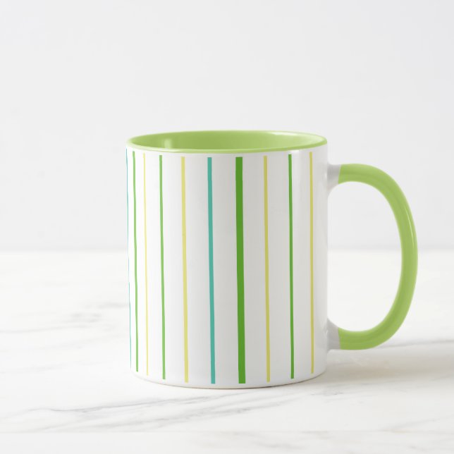 Chic Ringer Mug, Stripes, Green, Turquoise, Yellow Mug (Right)
