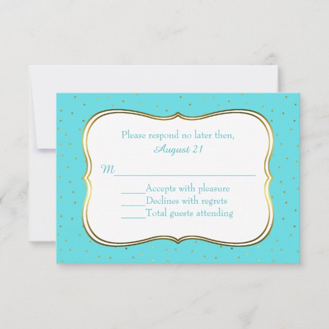 Chic Robins Egg Blue and Gold Wedding RSVP Cards (Front)