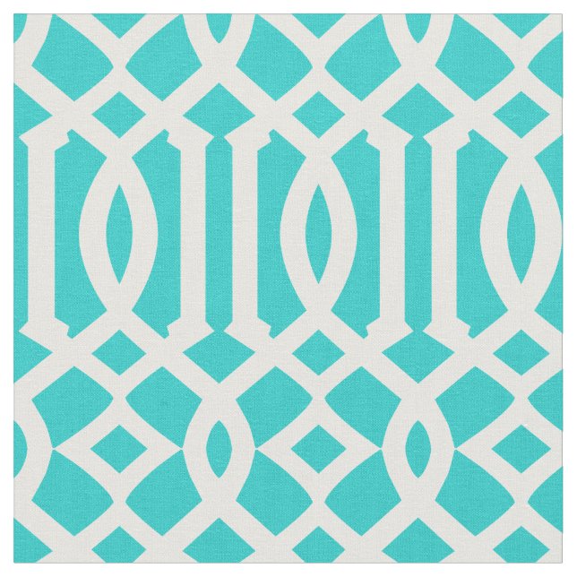 Chic Robin's Egg Blue and White Trellis Pattern Fabric (Close Up)