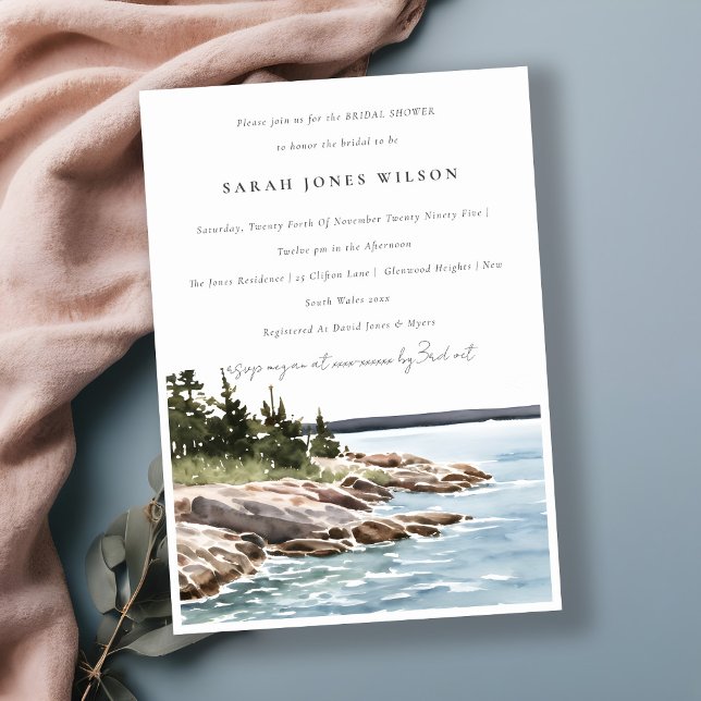 Chic Rocky Pine Mountain Seascape Bridal Shower Invitation (Creator Uploaded)