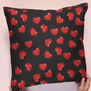 Chic romance: Red Hearts pattern on Black Throw Pillow