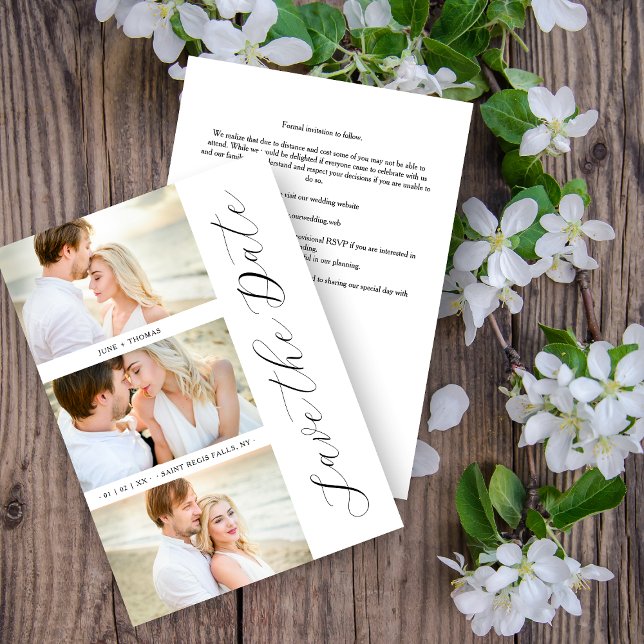 Chic Romantic 3 Photos Wedding Trendy Calligraphy Save The Date (Creator Uploaded)