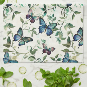 Chic Romantic Blue Butterflies Bridal Shower Kitchen Towel