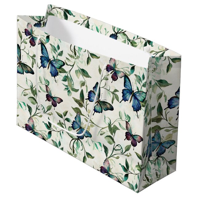 Chic Romantic Blue Butterflies Bridal Shower Large Gift Bag (Front Angled)
