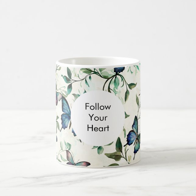 Chic Romantic Blue Butterflies   Coffee Mug (Center)