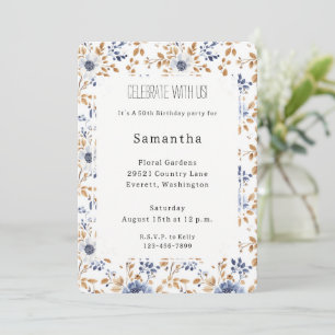 Chic Romantic Blue White Floral Birthday Invitation