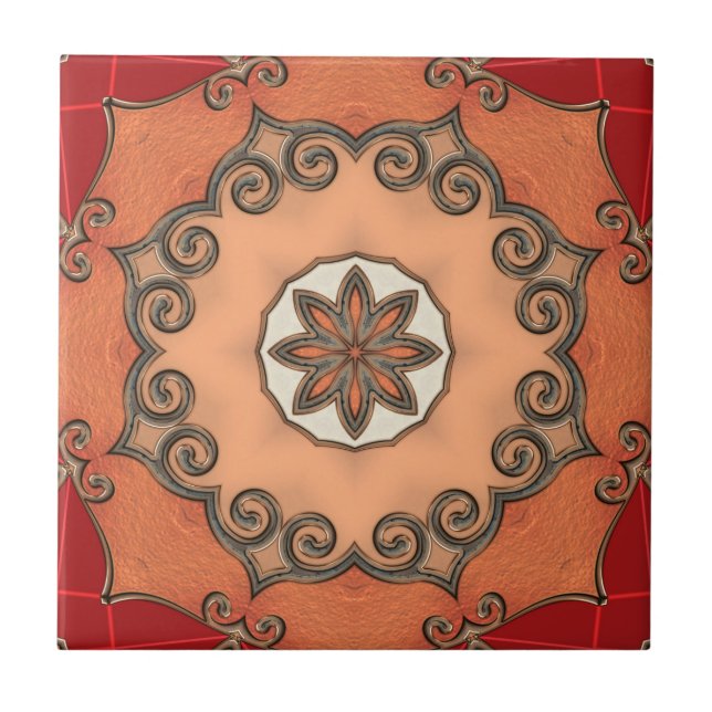 Chic Romantic Floral Geometric Design Tile (Front)
