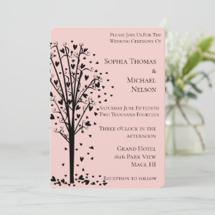 Chic Romantic Hearts Tree Blush Wedding Invitation