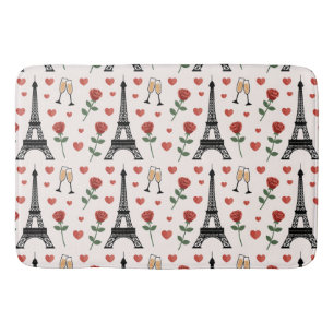 Chic Romantic Paris France Eiffel Tower & Roses Bath Mat
