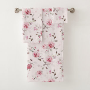 Chic Romantic Pink Floral Bath Towel Set