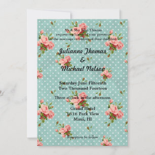 Chic Rose Blue Vintage Wedding Invitation