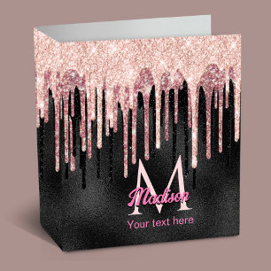 Chic rose blush black dripping monogram notebook binder