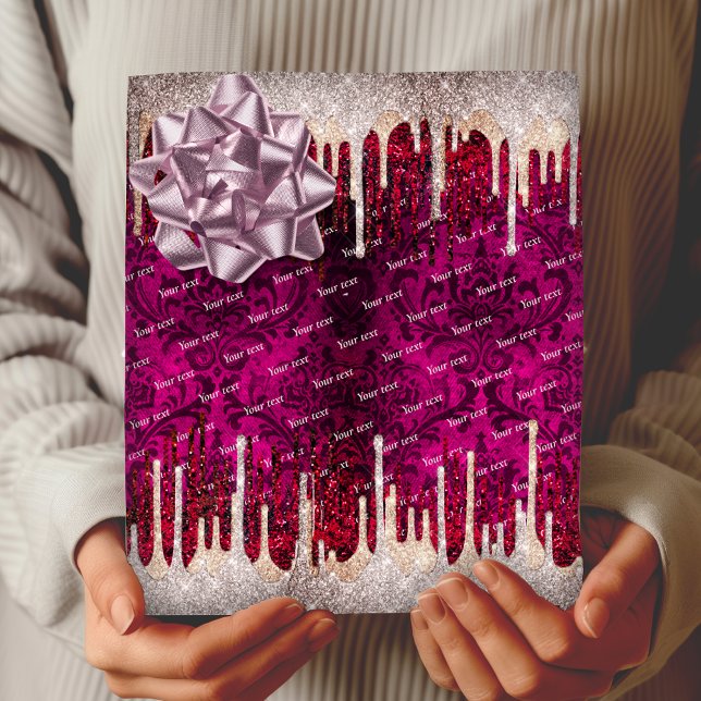 Chic rose blush brown glitter red drips monogram wrapping paper (Creator Uploaded)