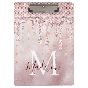 Chic rose blush gold glitter dripping monogram clipboard