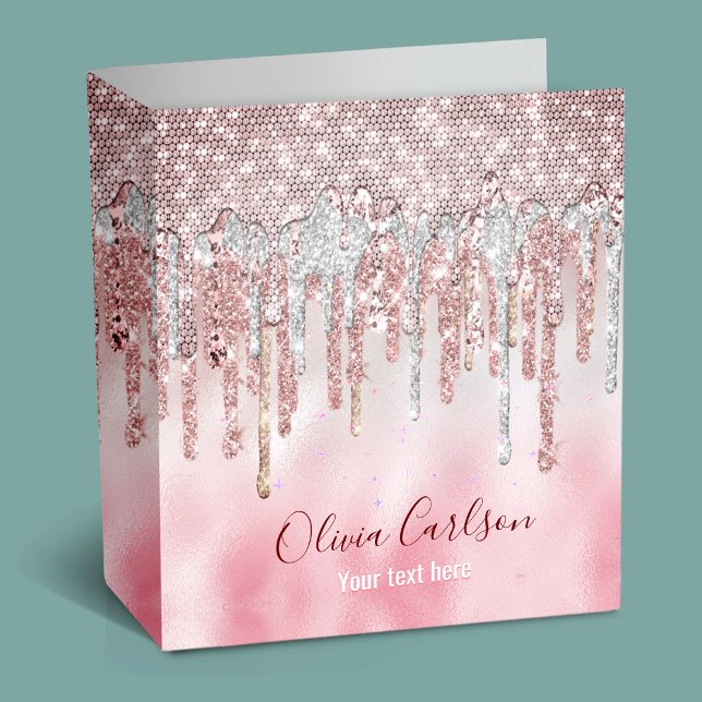 Chic rose blush gold glitter drips monogram binder (Creator Uploaded)
