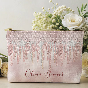 Chic rose blush gold glitter drips monogram notebo accessory pouch