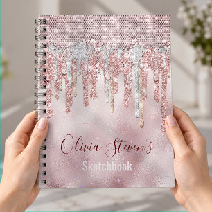 Chic rose blush gold glitter drips monogram notebo notebook
