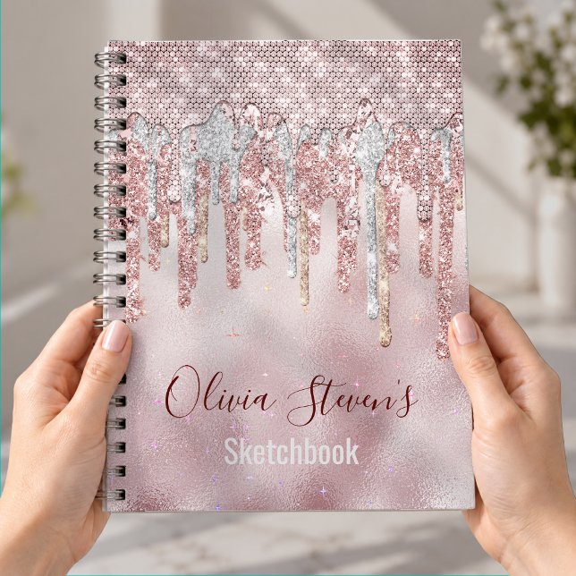 Chic rose blush gold glitter drips monogram notebo notebook (Creator Uploaded)