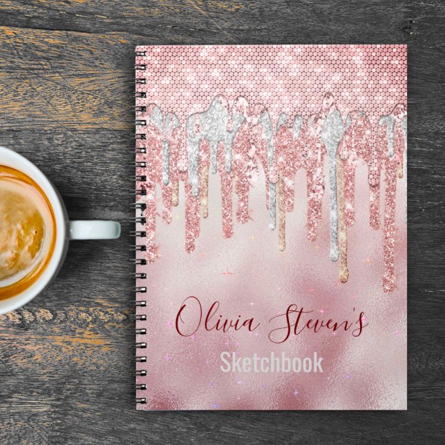 Chic rose blush gold glitter drips monogram notebo notebook (Creator Uploaded)