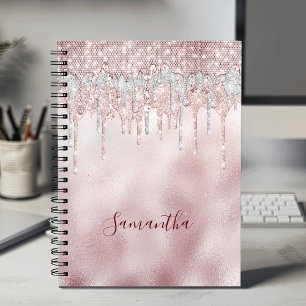 Chic rose blush gold glitter drips monogram  notebook