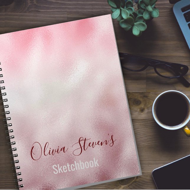 Chic rose blush holographic monogram notebo notebook (Creator Uploaded)