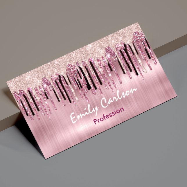 Chic rose blush pink dripping 	Magnetic business card (Creator Uploaded)