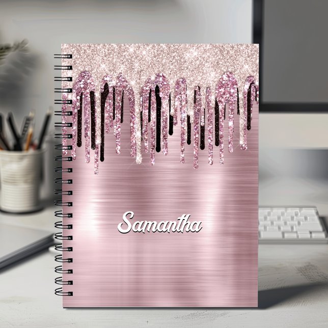 Chic rose blush pink dripping monogram notebook (Creator Uploaded)
