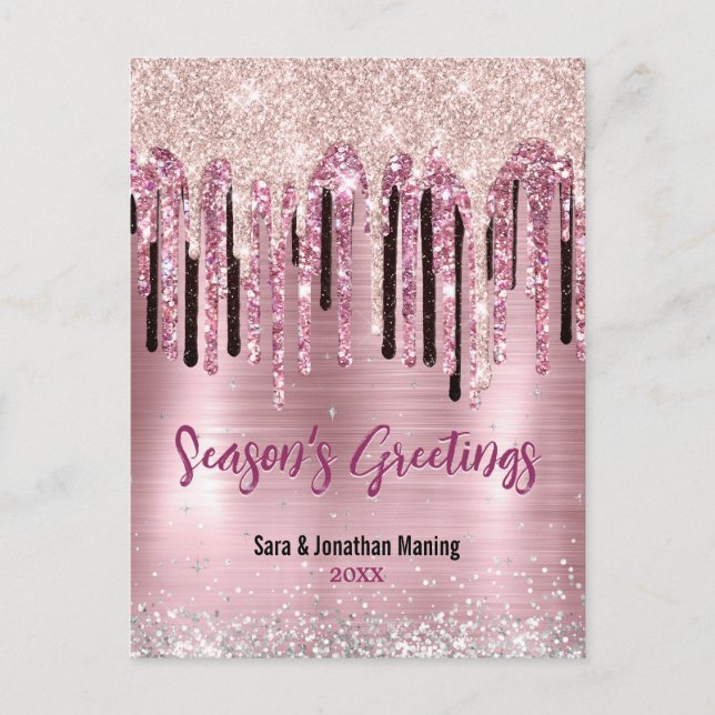 Chic rose blush pink drips new year Christmas  Postcard (Front)