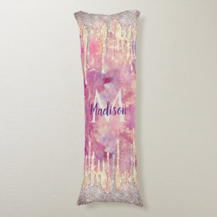 Chic rose blush pink glitter drips monogram body pillow