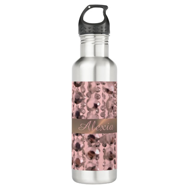 Chic Rose Blush Stringed Beads Personalized 710 Ml Water Bottle (Front)
