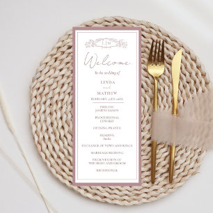 Chic Rose Botanical crest  Wedding Program Card