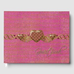 Chic Rose et Gold Hearts Mariage livre d'hôtes