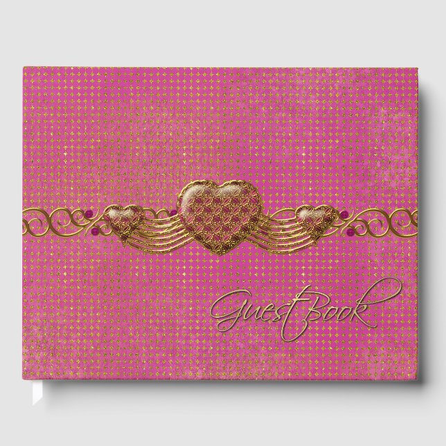 Chic Rose et Gold Hearts Mariage livre d'hôtes (Recto)