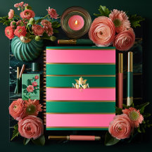 Chic rose et vert rayé
