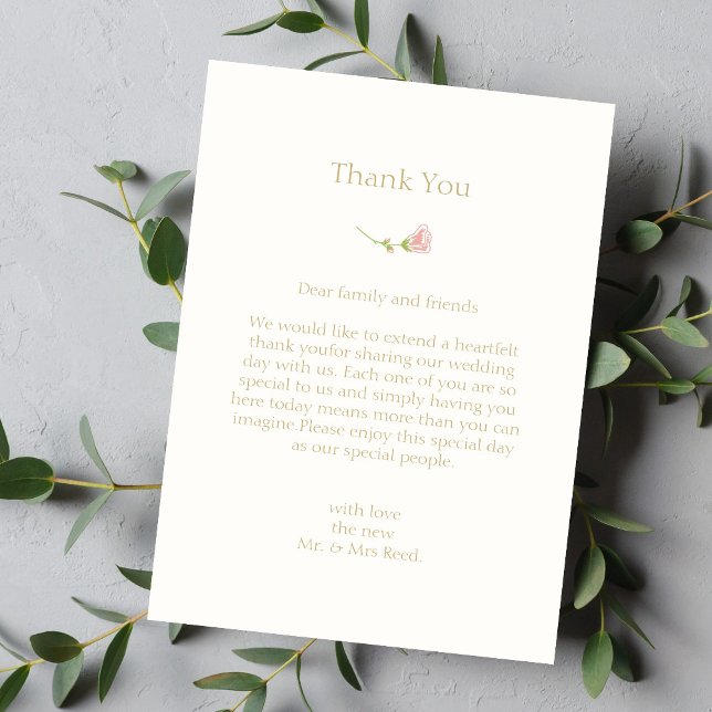 Chic Rose Flat Wedding Thank You Card (Creator Uploaded)