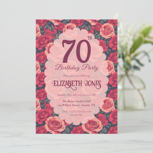 Chic Rose Floral Milestone Birthday Invitation (Standing Front)