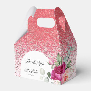 Chic Rose Floral Red Glitter Birthday  Favor Box