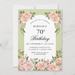 Chic Rose Garden Green Elegant Birthday Invitation