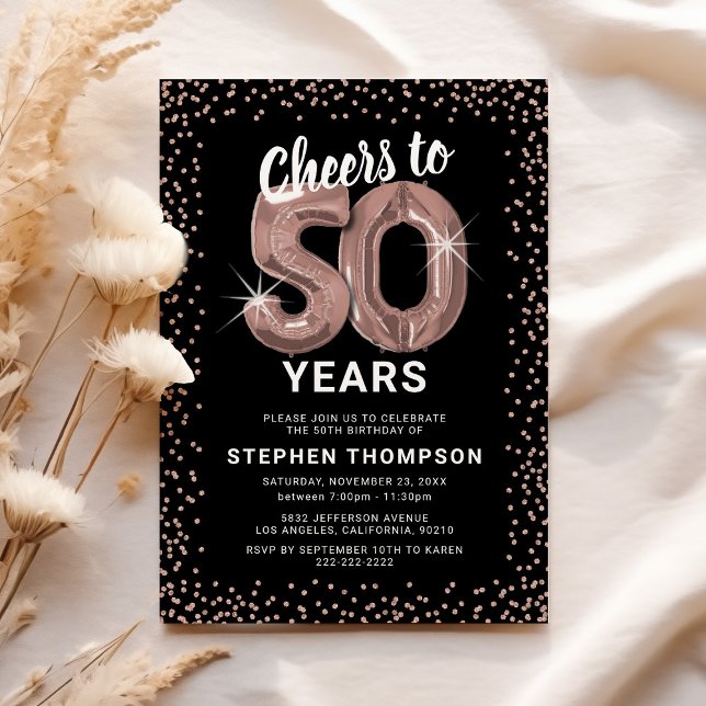 Chic Rose Gold 50th Birthday Invitation (Creator Uploaded)